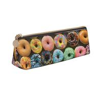 ULKMFFCF Many Styles of Donuts Printed Triangle Pencil Case - Cute Leather Zip Pouch for School, Office, Travel and Makeup