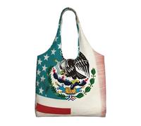 ULKMFFCF Mexican American Flag Printed Canvas Tote Bag for Women Reusable Handbag Shopping Shoulder Bag for School Work Travel