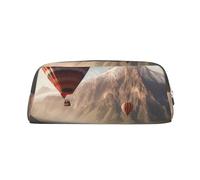 ULKMFFCF Mountain Hot Air Balloon Printed Leather Pencil Case for Students Girls Boys - Cute Silver Zip Pen Pencil Pouch Office School Adult Stationary Organiser Makeup Bag