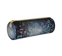 ULKMFFCF Music Notes Printed Round Pencil Case - Cute Leather Zip Pouch for School, Office, Travel and Makeup