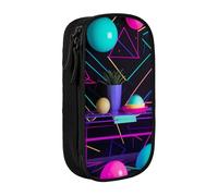 ULKMFFCF Neon Party Geometric Printed Cute Pencil Case Pen Bag,Black - Large Capacity Students Stationery Pouch Pencil Box for School Office Travel Makeup
