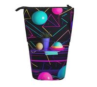 ULKMFFCF Neon Party Geometric Printed Standing Telescopic Pencil Case - Cute School Pencil Pouch, Makeup Bag, Cosmetic Bag, Pen Holder