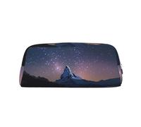 ULKMFFCF Night View Printed Leather Pencil Case for Students Girls Boys - Cute Silver Zip Pen Pencil Pouch Office School Adult Stationary Organiser Makeup Bag