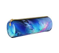 ULKMFFCF Northern Lights Painting Printed Round Pencil Case - Cute Leather Zip Pouch for School, Office, Travel and Makeup