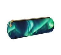 ULKMFFCF Northern Lights Printed Round Pencil Case - Cute Leather Zip Pouch for School, Office, Travel and Makeup