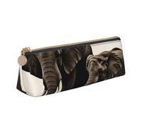 ULKMFFCF Old Elephant and Young Elephant Printed Triangle Pencil Case - Cute Leather Zip Pouch for School, Office, Travel and Makeup