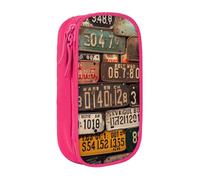 ULKMFFCF Old License Plate Printed Cute Pencil Case Pen Bag,Pink - Large Capacity Students Stationery Pouch Pencil Box for School Office Travel Makeup