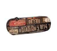 ULKMFFCF Old License Plate Printed Hard Shell Pencil Case Pen Bag - PU Leather Students Stationery Pouch Pencil Box for School Office Travel and Makeup