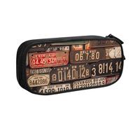 ULKMFFCF Old License Plate Printed Pencil Case Pen Bag,Black - Cute Students Stationery Pouch Pencil Box with Zipper for School Office Travel and Makeup