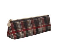 ULKMFFCF Old Plaid Checkered Printed Triangle Pencil Case - Cute Leather Zip Pouch for School, Office, Travel and Makeup