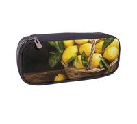 ULKMFFCF One Basket Lemons Printed Pencil Case Pen Bag - Pu Leather Students Stationery Pouch Pencil Box with Zipper for School Office Travel and Makeup