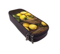 ULKMFFCF One Basket Lemons Printed Pencil Case Pen Bag - Pu Leather Students Stationery Pouch Pencil Box with Zipper for School Office Travel and Makeup