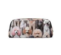 ULKMFFCF Oodles of Poodles Printed Leather Pencil Case for Students Girls Boys - Cute Gold Zip Pen Pencil Pouch Office School Adult Stationary Organiser Makeup Bag