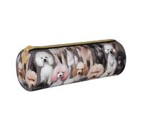 ULKMFFCF Oodles of Poodles Printed Round Pencil Case - Cute Leather Zip Pouch for School, Office, Travel and Makeup