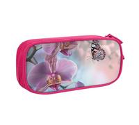ULKMFFCF Orchid Flower Butterfly Soft Fresh Spring Printed Pencil Case Pen Bag,Pink - Large Capacity Students Stationery Pouch Pencil Box with Zipper for School Office Travel and Makeup