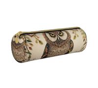 ULKMFFCF Owl Beliefs Printed Round Pencil Case - Cute Leather Zip Pouch for School, Office, Travel and Makeup