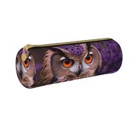 ULKMFFCF Owl in The Flowers Printed Round Pencil Case - Cute Leather Zip Pouch for School, Office, Travel and Makeup