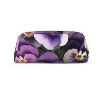 ULKMFFCF Pansies Flower Printed Leather Pencil Case for Students Girls Boys - Cute Gold Zip Pen Pencil Pouch Office School Adult Stationary Organiser Makeup Bag