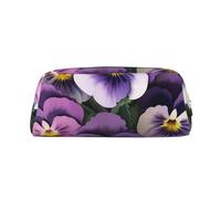 ULKMFFCF Pansies Flower Printed Leather Pencil Case for Students Girls Boys - Cute Silver Zip Pen Pencil Pouch Office School Adult Stationary Organiser Makeup Bag