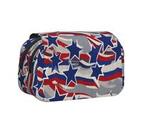 ULKMFFCF Patriotic Stars Strips Independence Day Print Double Layer Pencil Case Flip Pen Pouch Organizer for Students, School Supplies, Travel Organizer