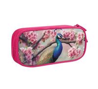 ULKMFFCF Peacock On Flower Tree Printed Pencil Case Pen Bag,Pink - Large Capacity Students Stationery Pouch Pencil Box with Zipper for School Office Travel and Makeup