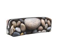 ULKMFFCF Pebble Stone Printed Leather Pencil Case - Cute Zip Pouch for School, Office, Travel and Makeup