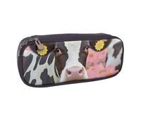 ULKMFFCF Pink Flower Show Steer Cows Cattle Printed Pencil Bag Pen Case for Boys Girls - PU Leather Cute Stationery Pouch Holder for School Office Travel Makeup