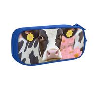 ULKMFFCF Pink Flower Show Steer Cows Cattle Printed Pencil Case Pen Bag,Blue - Cute Students Stationery Pouch Pencil Box with Zipper for School Office Travel and Makeup