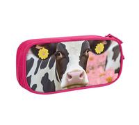 ULKMFFCF Pink Flower Show Steer Cows Cattle Printed Pencil Case Pen Bag,Pink - Cute Students Stationery Pouch Pencil Box with Zipper for School Office Travel and Makeup