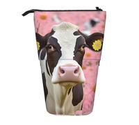 ULKMFFCF Pink Flower Show Steer Cows Cattle Printed Standing Telescopic Pencil Case - Cute School Pencil Pouch, Makeup Bag, Cosmetic Bag, Pen Holder