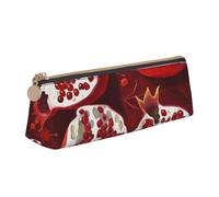 ULKMFFCF Pomegranate Painting Printed Triangle Pencil Case - Cute Leather Zip Pouch for School, Office, Travel and Makeup