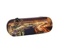 ULKMFFCF Portland at Night Printed Hard Shell Pencil Case Pen Bag - PU Leather Students Stationery Pouch Pencil Box for School Office Travel and Makeup