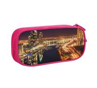 ULKMFFCF Portland at Night Printed Pencil Case Pen Bag,Pink - Cute Students Stationery Pouch Pencil Box with Zipper for School Office Travel and Makeup