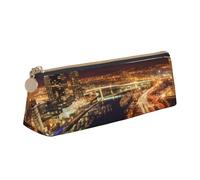 ULKMFFCF Portland at Night Printed Triangle Pencil Case - Cute Leather Zip Pouch for School, Office, Travel and Makeup