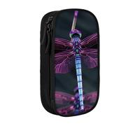 ULKMFFCF Purple Dragonfly Printed Cute Pencil Case Pen Bag,Black - Large Capacity Students Stationery Pouch Pencil Box for School Office Travel Makeup