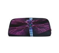 ULKMFFCF Purple Dragonfly Printed Leather Pencil Case for Students Girls Boys - Cute Silver Zip Pen Pencil Pouch Office School Adult Stationary Organiser Makeup Bag