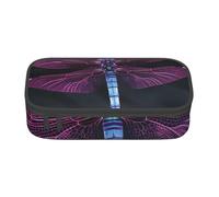 ULKMFFCF Purple Dragonfly Printed Pencil Case with Compartments - Large Capacity Pen Case Bag Pouch Holder Makeup Bag for School, Office, Travel