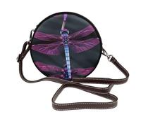 ULKMFFCF purple dragonfly Printed Round Shoulder Bag for Women Girls Leather Crossbody Purse for School Work Travel