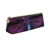 ULKMFFCF Purple Dragonfly Printed Triangle Pencil Case - Cute Leather Zip Pouch for School, Office, Travel and Makeup