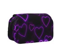ULKMFFCF Purple Hearts Print Double Layer Pencil Case Flip Pen Pouch Organizer for Students, School Supplies, Travel Organizer