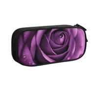 ULKMFFCF Purple Rose Printed Pencil Case Pen Bag,Black - Cute Students Stationery Pouch Pencil Box with Zipper for School Office Travel and Makeup