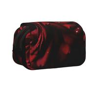 ULKMFFCF Red and Black Rose Print Double Layer Pencil Case Flip Pen Pouch Organizer for Students, School Supplies, Travel Organizer