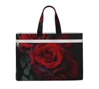 ULKMFFCF Red and black rose Printed Canvas Document Bag Zipper File Tote Bag Handbag Briefcase with Handle for School Office Travel