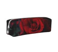 ULKMFFCF Red and Black Rose Printed Leather Pencil Case - Cute Zip Pouch for School, Office, Travel and Makeup