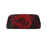 ULKMFFCF Red and Black Rose Printed Leather Pencil Case for Students Girls Boys - Cute Silver Zip Pen Pencil Pouch Office School Adult Stationary Organiser Makeup Bag