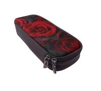 ULKMFFCF Red and Black Rose Printed Pencil Case Pen Bag - PU Leather Students Stationery Pouch Pencil Box with Zipper for School Office Travel and Makeup