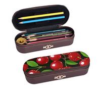 ULKMFFCF Red Cherries Printed Hard Shell Pencil Case Pen Bag - Pu Leather Students Stationery Pouch Pencil Box with Zipper for School Office Travel and Makeup
