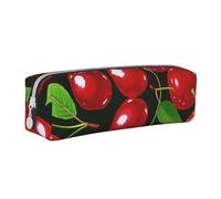 ULKMFFCF Red Cherries Printed Leather Pencil Case - Cute Zip Pouch for School, Office, Travel and Makeup
