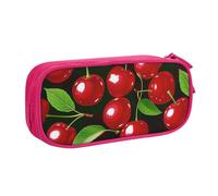 ULKMFFCF Red Cherries Printed Pencil Case Pen Bag,Pink - Large Capacity Students Stationery Pouch Pencil Box with Zipper for School Office Travel and Makeup