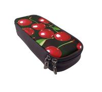 ULKMFFCF Red Cherries Printed Pencil Case Pen Bag - Pu Leather Students Stationery Pouch Pencil Box with Zipper for School Office Travel and Makeup